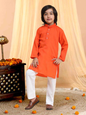 MODINA ENTERPRISE Boys Casual Kurta and Pyjama Set(Orange Pack of 1)
