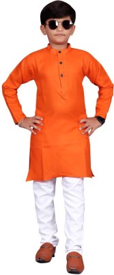 MADHAV Boys Festive & Party, Wedding Kurta and Pyjama Set(Orange Pack of 1)