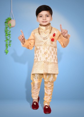 RN DEZINES Boys Festive & Party Sherwani and Churidar Set(Gold Pack of 1)