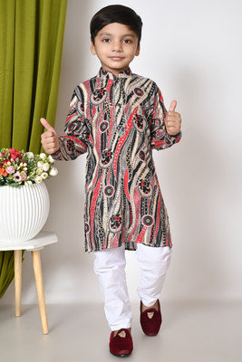 SelfiCollection Boys Festive & Party Kurta and Pyjama Set(Multicolor Pack of 1)