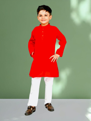 AL BAYDAR FASHION Boys Casual Kurta and Pyjama Set(Red Pack of 1)