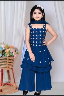 MODINA ENTERPRISE Girls Festive & Party Kurta, Pyjama & Dupatta Set(Blue Pack of 1)