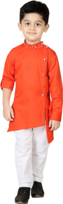 StylerOn Boys Casual Kurta and Pyjama Set(Orange Pack of 1)