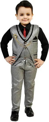 vkreation Boys Wedding Shirt, Waistcoat and Pant Set(Black Pack of 1)