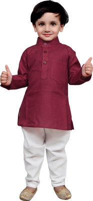 TADEO Boys Festive & Party Kurta and Pyjama Set(Maroon Pack of 1)