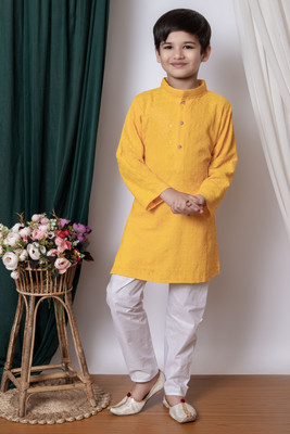 RN DEZINES Boys Festive & Party Kurta and Pyjama Set(Yellow Pack of 1)