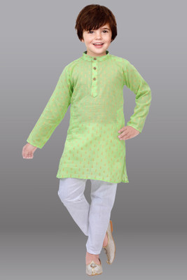 ZARTAJ Boys Festive & Party Kurta and Pyjama Set(Light Green Pack of 1)