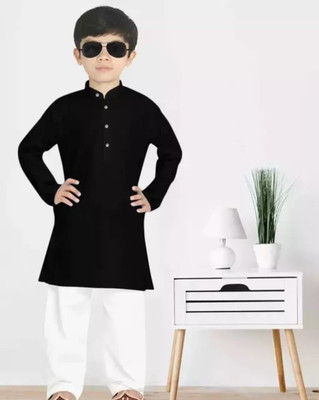 LABELZERO Boys Festive & Party Kurta and Pyjama Set(Black Pack of 1)