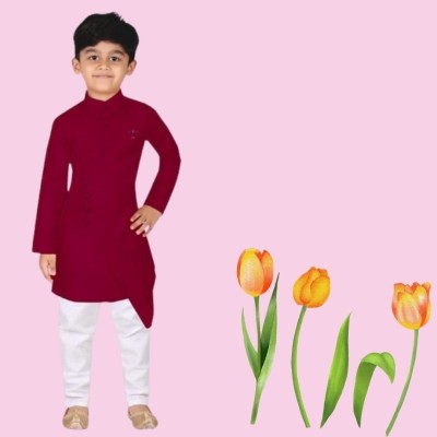 VDC FASHION HUB Baby Boys Festive & Party Kurta and Pyjama Set(Maroon Pack of 1)