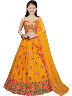 HouseOfCommon Girls Lehenga Choli Ethnic Wear Embroidered Lehenga, Choli and Dupatta Set(White, Pack of 1)