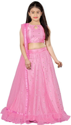KESHAVI CREATION Girls Lehenga Choli Ethnic Wear Embroidered Lehenga, Choli and Dupatta Set(Pink, Pack of 1)