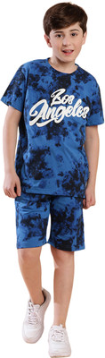 li'l tomatoes Kids Nightwear Boys Tie - Dye Cotton Blend(Blue Pack of 1)