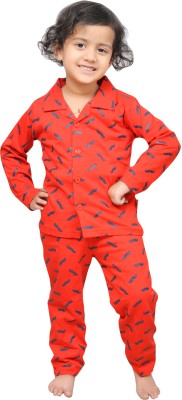 THE LITTLE BOY Kids Nightwear Boys & Girls Printed Cotton Blend(Red Pack of 1)