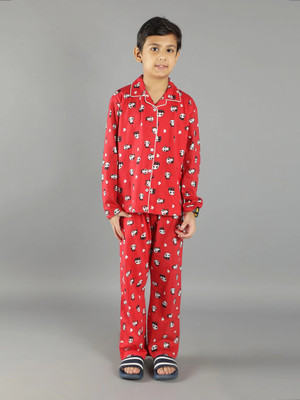Ninos Dreams Kids Nightwear Boys Printed Cotton(Red Pack of 2)