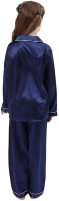VC FASHION HUB Kids Nightwear Baby Boys & Baby Girls Self Design Pure Satin(Dark Blue Pack of 1)