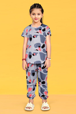 JNVADDORIYA Kids Nightwear Girls Printed Cotton Blend(Multicolor Pack of 1)