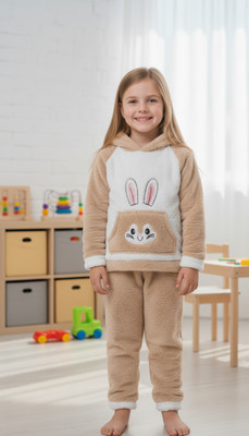 Ucollection Kids Nightwear Baby Boys Printed Fleece Blend(Brown Pack of 1)