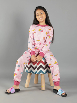 Ninos Dreams Kids Nightwear Girls Printed Cotton(Multicolor Pack of 1)