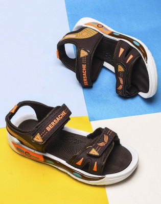BERSACHE Boys Velcro Clogs(Brown , 9-10 Years)