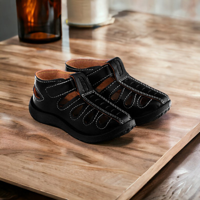 LEVOT Boys & Girls Velcro Strappy Sandals(Black , 15-18 MONTHS)
