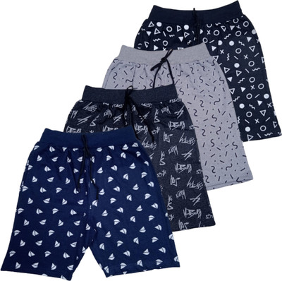 LEROO Short For Boys Casual Printed Cotton Blend(Multicolor, Pack of 4)