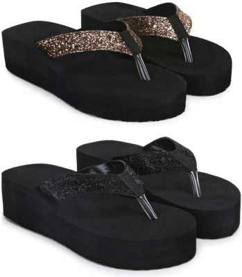 SHIPEE Women Flip Flops(Black , 7)