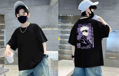 InBy Boys Solid Cotton Blend Oversized T Shirt(Black, Pack of 1)