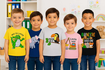 Paryag Baby Boys Printed Cotton Blend Regular T Shirt(Multicolor, Pack of 5)