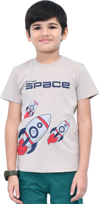 YOUMAA FAB Boys Graphic Print Cotton Blend Regular T Shirt(Beige, Pack of 1)