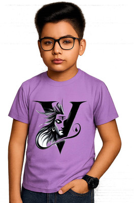 fashionbites Boys & Girls Printed, Self Design, Graphic Print Polyester Regular T Shirt(Purple, Pack of 1)