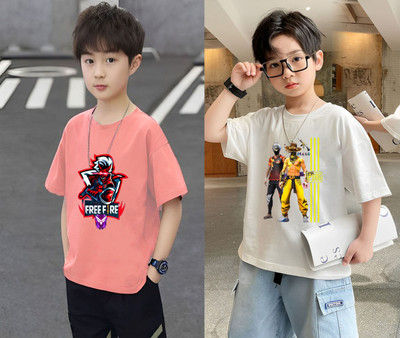 Kintu Parantu Boys Printed Polyester Regular T Shirt(Multicolor, Pack of 2)