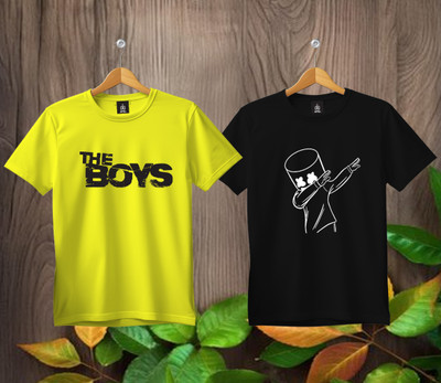 SL5 TEX Boys & Girls Printed Pure Cotton Regular T Shirt(Multicolor, Pack of 2)