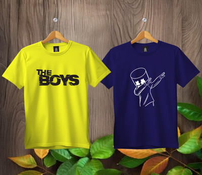 SL5 TEX Boys & Girls Printed Pure Cotton Regular T Shirt(Multicolor, Pack of 2)