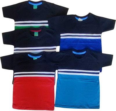 Baby Boys & Baby Girls Striped, Colorblock Pure Cotton T Shirt(Multicolor, Pack of 1)