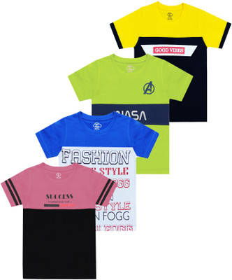MIST N FOGG Boys & Girls Colorblock Cotton Blend Regular T Shirt(Multicolor, Pack of 4)