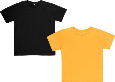 Ayvina Boys Solid Pure Cotton Regular T Shirt(Black, Yellow, Pack of 2)