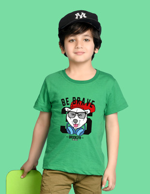Nusyl Boys Graphic Print Cotton Blend Regular T Shirt(Green, Pack of 1)