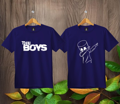 SL5 TEX Boys & Girls Printed Pure Cotton Regular T Shirt(Multicolor, Pack of 2)