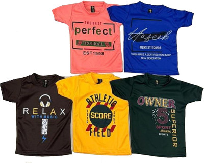 SBN Newlifestyle Boys Typography Pure Cotton Regular T Shirt(Multicolor, Pack of 5)