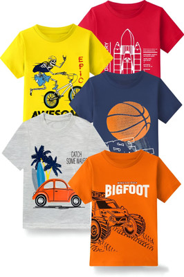 Baby Boys Printed Cotton Blend T Shirt(Multicolor, Pack of 5)