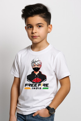 ORANGEMOON Boys & Girls Printed, Self Design, Graphic Print Polyester Regular T Shirt(White, Pack of 1)