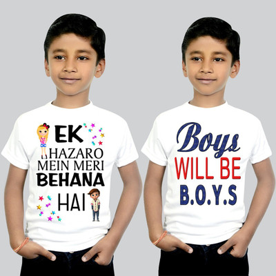 RIvoPrints Baby Boys & Baby Girls Printed Cotton Blend Regular T Shirt(White, Pack of 2)