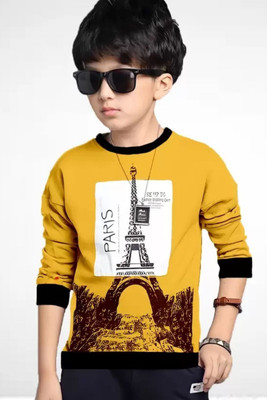 IESHNE LIFESTYLE Baby Boys & Baby Girls Typography, Printed Cotton Blend Regular T Shirt(Yellow, Pack of 1)