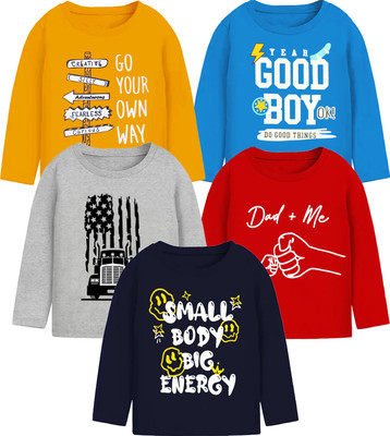 Boys & Girls Printed, Typography Pure Cotton T Shirt(Multicolor, Pack of 5)