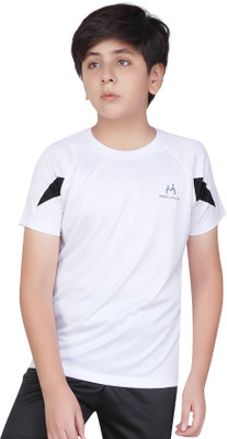 MIST N FOGG Boys Self Design Polyester Regular T Shirt(White, Pack of 1)