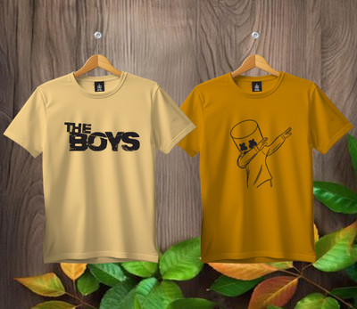 SL5 TEX Boys & Girls Printed Pure Cotton Regular T Shirt(Multicolor, Pack of 2)