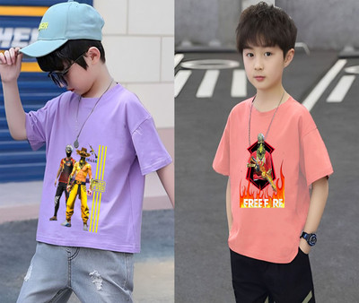 Kintu Parantu Boys Printed Polyester Regular T Shirt(Multicolor, Pack of 2)