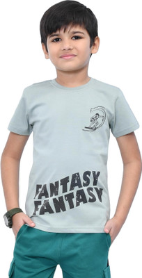 YOUMAA FAB Boys Typography Cotton Blend Regular T Shirt(Blue, Pack of 1)