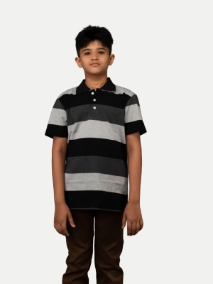 radprix Boys Striped Cotton Blend Regular T Shirt(Black, Pack of 1)