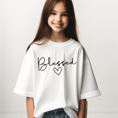 KIDDY STAR Girls Graphic Print Cotton Blend Oversized T Shirt(White, Pack of 1)